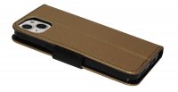 Buch Tasche "Fancy" kompatibel mit iPhone 14 Handy Hülle Etui Brieftasche Schutzhülle mit Standfunktion, Kartenfach Gold-Schwarz