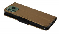 Buch Tasche "Fancy" kompatibel mit iPhone 14 Pro Handy Hülle Etui Brieftasche Schutzhülle mit Standfunktion, Kartenfach Gold-Schwarz