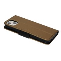 Buch Tasche "Fancy" kompatibel mit iPhone 14 Pro Max Handy Hülle Etui Brieftasche Schutzhülle mit Standfunktion, Kartenfach Gold-Schwarz