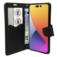 Buch Tasche "Fancy" kompatibel mit iPhone 14 Handy Hülle Etui Brieftasche Schutzhülle mit Standfunktion, Kartenfach Schwarz