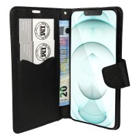 Buch Tasche "Fancy" kompatibel mit iPhone 14 Plus Handy Hülle Etui Brieftasche Schutzhülle mit Standfunktion, Kartenfach Schwarz