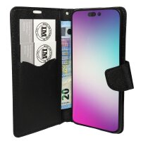 Buch Tasche "Fancy" kompatibel mit iPhone 14 Pro Max Handy Hülle Etui Brieftasche Schutzhülle mit Standfunktion, Kartenfach Schwarz