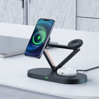 Acefast Wireless Charger 15W für iPhone (mit MagSafe), Apple Watch und Apple AirPods Magnethalter Schwarz