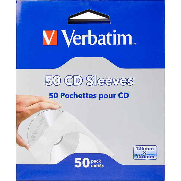 Verbatim CD-Umschläge - verschließbare Papierhüllen für CD, DVD und Blu-Ray mit transparentem Sichtfenster, 50 Stück, weiß, 99999