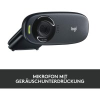 Logitech C310 Webcam, HD 720p, 60° Sichtfeld, Fester Fokus, Belichtungskorrektur, USB-Anschluss, Rauschunterdrückung, Universalhalterung, Für Skype, FaceTime, Hangouts, etc. - Schwarz