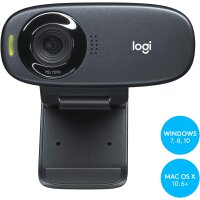 Logitech C310 Webcam, HD 720p, 60° Sichtfeld, Fester Fokus, Belichtungskorrektur, USB-Anschluss, Rauschunterdrückung, Universalhalterung, Für Skype, FaceTime, Hangouts, etc. - Schwarz