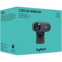 Logitech C310 Webcam, HD 720p, 60° Sichtfeld, Fester Fokus, Belichtungskorrektur, USB-Anschluss, Rauschunterdrückung, Universalhalterung, Für Skype, FaceTime, Hangouts, etc. - Schwarz