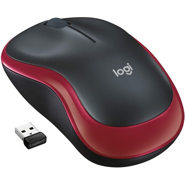 Logitech M185 Kabellose Maus, 2,4 GHz mit USB-Nano-Empfänger, 12 Monate Batterielaufzeit, 1000 DPI Optical Tracking, Für Links- und Rechtshänder, Kompatibel mit PC, Mac, Laptop - Rot