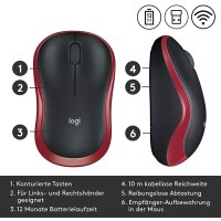 Logitech M185 Kabellose Maus, 2,4 GHz mit USB-Nano-Empfänger, 12 Monate Batterielaufzeit, 1000 DPI Optical Tracking, Für Links- und Rechtshänder, Kompatibel mit PC, Mac, Laptop - Rot