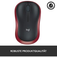 Logitech M185 Kabellose Maus, 2,4 GHz mit USB-Nano-Empfänger, 12 Monate Batterielaufzeit, 1000 DPI Optical Tracking, Für Links- und Rechtshänder, Kompatibel mit PC, Mac, Laptop - Rot