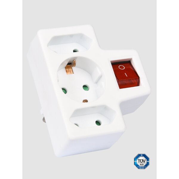 HEITECH schaltbarer Steckdosenadapter 3-Fach - 1 Schuko/2 Euro IP20