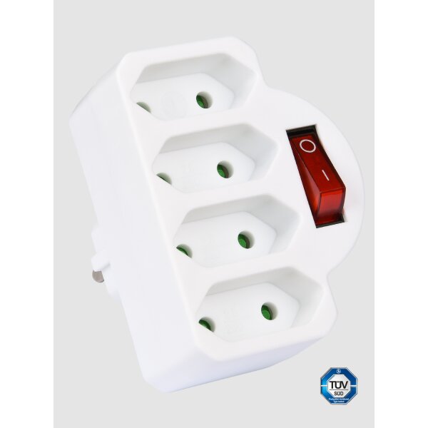 Heitech 4-Wege-Steckdosenadapter mit Schalter – Mehrfachsteckdose mit Kindersicherung, maximale Belastung 2300 W – Adapterstecker Mehrfachstecker