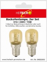 Backofenlampe 2er Pack 15W E14 - Backofen Glühbirne hitzebeständig bis 300 Grad für Backofen, Grillöfen, Mikrowelle - Backofen Lampe mit T22 Kapsel, 75 Lumen & 2600K