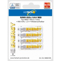 HEITECH 4er Pack NIMH-Akku, Micro/AAA / HR03 950 mAh...