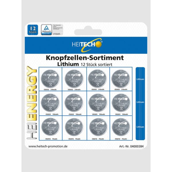 Knopfzellen-Sortiment Lithium 12 Stück sortiert