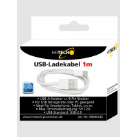 Heitech USB Ladekabel USB A Stecker auf iPhone Stecker  für iPhone Länge 1 m weiß