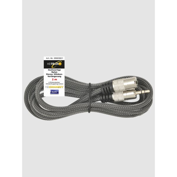 HEITECH Hochwertige Nylon Stereo-/Klinken-Verlängerung 3,5mm Stecker 2m Verlängerungskabel