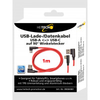 Lade-/Datenkabel USB-A USB-C auf 90° Winkelstecker