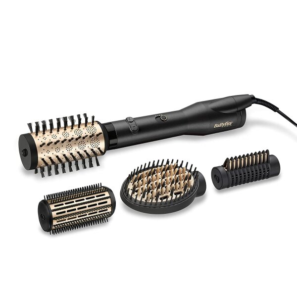 BaByliss AS970E Big Hair Luxe Rotierende Warmluftbürste 4 Styling Aufsätze Schwarz-Gold