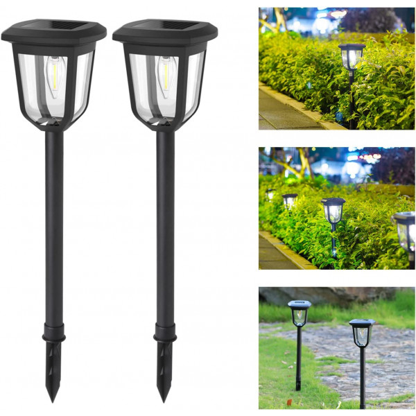 2x LED Solar Gartenleuchten mit Bodenspitze, wasserdichte Solarlampe für Garten im Freien, Retro, Vintage