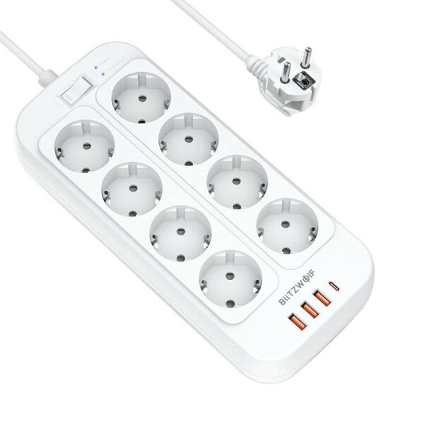 Blitzwolf BW-PC2 2500W Power Strip Steckdosenleiste, 8 Steckdosenplätze + 3x USB, 1x USB-C