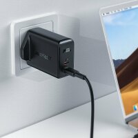 Acefast GaN Ladegerät (UK Stecker) 2x USB Typ C 50W, Power Delivery, PPS, Q3 3.0, AFC, FCP Schwarz (A32 UK)