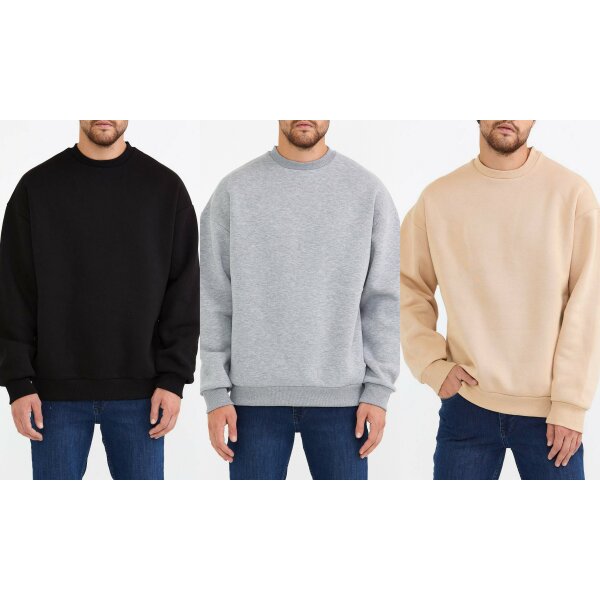 Basic Sweatshirt Langarm Oversize Pullover Baumwolle Langarmshirt für Herren