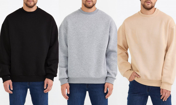 Basic Sweatshirt Langarm Oversize Pullover Baumwolle Langarmshirt für Herren