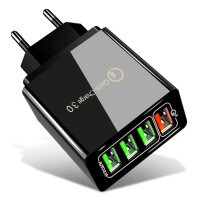 Nexeri Ladegerät Wall Charger 4xUSB-Anschluss QC 3.0 Wand-Ladegerät EU-Stecker (BK376) Schwarz