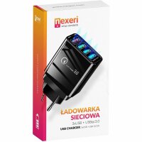 Nexeri Ladegerät Wall Charger 4xUSB-Anschluss QC 3.0 Wand-Ladegerät EU-Stecker (BK376) Schwarz