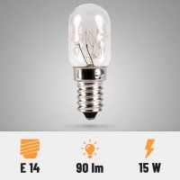 Kühlschranklampe 4er Pack 15W E14 - Glühbirne für Nähmaschine, Dunstabzugshaube, Vitrine, Salzsteinlampe, Kühlschrank, Gefriertruhe - Kühlschrank Lampe mit T22 Kapsel, 90 Lumen & 2500K