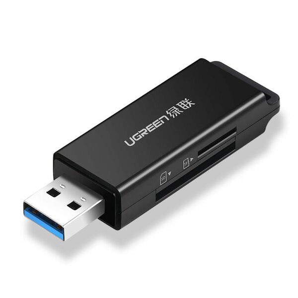 Ugreen tragbarer TF/SD-Kartenleser für USB 3.0, Datenübertragung von bis zu 95 MB/s Schwarz (CM104)