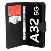 Buch Tasche "Fancy" kompatibel mit Samsung Galaxy A04s Handy Hülle Etui Brieftasche Schutzhülle mit Standfunktion, Kartenfach Schwarz