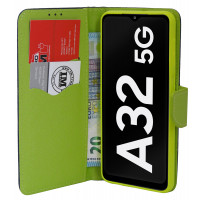 Buch Tasche "Fancy" kompatibel mit Samsung Galaxy A04s Handy Hülle Etui Brieftasche Schutzhülle mit Standfunktion, Kartenfach Blau-Grün