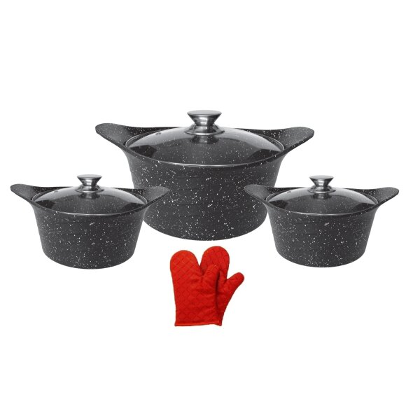 Cheffinger ASIA Kochtopfset Brattopf 6 tlg Topf Induktion Alu Guss 2 Handschuhe