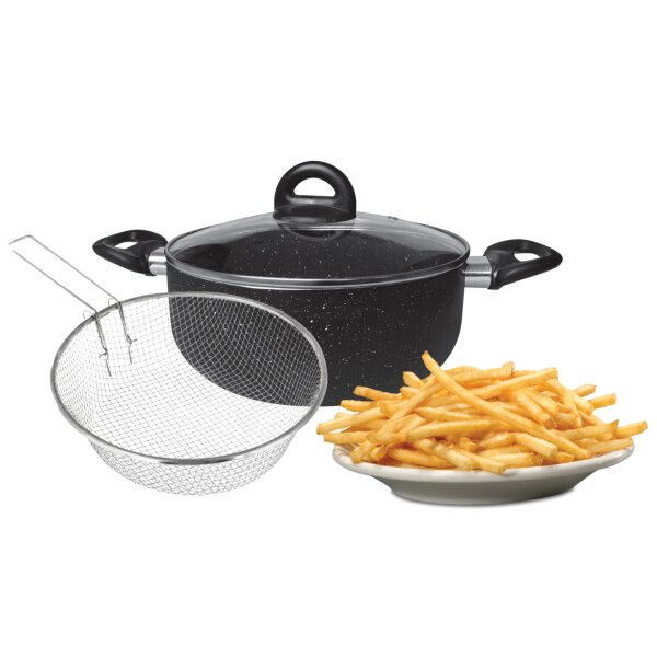 Cheffinger Frittiertopf 3 tlg Korb Fritteuse Pommes Induktion Sieb Deckel Nudeln