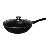 WOK Pfanne 28cm Induktion Deckel Anti Haft Bratpfanne Marmor Antihaft-Marmorbeschichtung, Geeignet für alle Herdarten