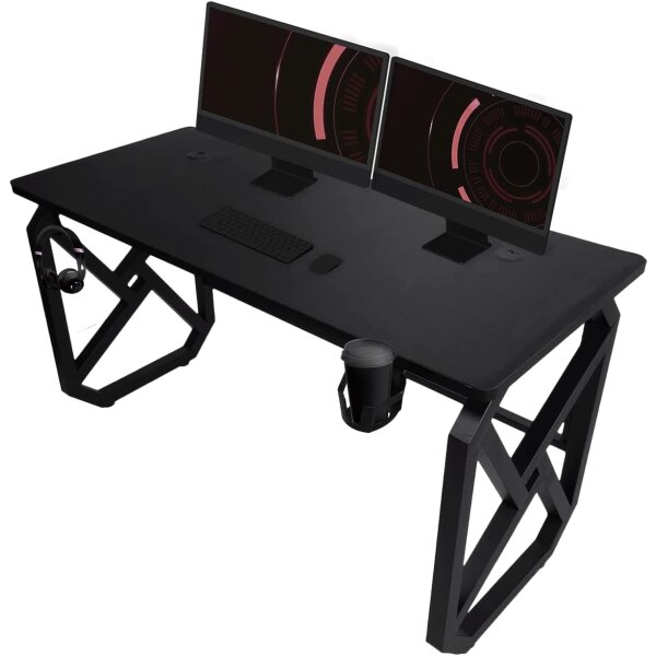 GameShark Black Frag 140x75x70cm Gaming Desk Tischplatte Ergonomisch Schreibtisch Kopfhörerhalter schwarz