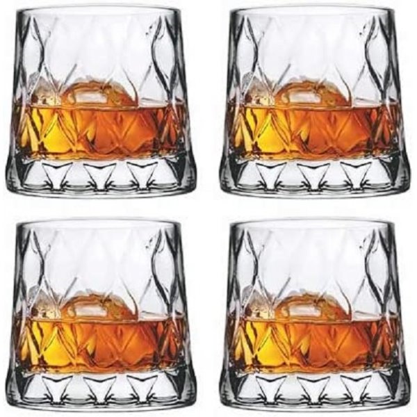Pasabahce 4er-Set Leafy Old Fashioned Special Design Premium Whiskyglas mit schwerem Boden, 300 ml