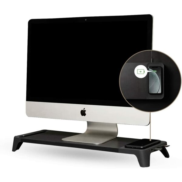 FLYEER USB hubs Monitor-Halterung, Monitor Stand Ladestation, Monitorständer, Monitorerhöhung, Monitor-Ständer, Schwarz