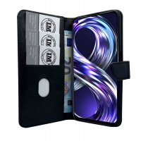 Buch Tasche "Smart" kompatibel mit Realme 8 / 8 Pro Handy Hülle Brieftasche mit Standfunktion, Kartenfach Schwarz