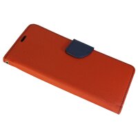 Buch Tasche "Fancy" kompatibel mit iPhone 14 Pro Handy Hülle Schutzhülle mit Standfunktion, Kartenfach Rot-Blau