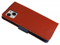 Buch Tasche "Fancy" kompatibel mit iPhone 14 Handy Hülle Schutzhülle mit Standfunktion, Kartenfach Rot-Blau